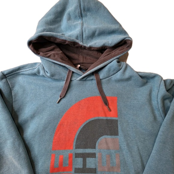 The North Face Mens Large Blue Pullover Hoodie Sweatshirt Spell Out - Picture 1 of 6